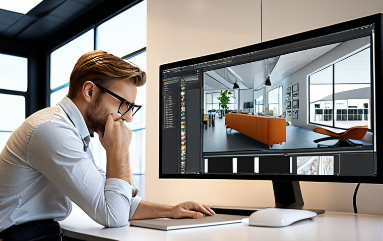 Modern Interior Designer at Work**
Prompt: *Interior designer in a modern office, reviewing 3D design software on a large monitor. Emphasis on a stylish, ergonomic workspace with natural light and samples of sustainable materials. Focus on technology and innovation.*
**