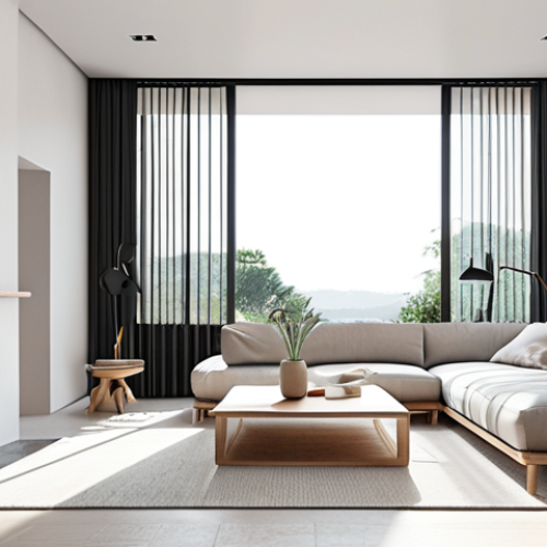 Home 21 **Prompt:** Modern minimalist interior design, clean lines, neutral palette, ample natural light, focus on sustainable materials.