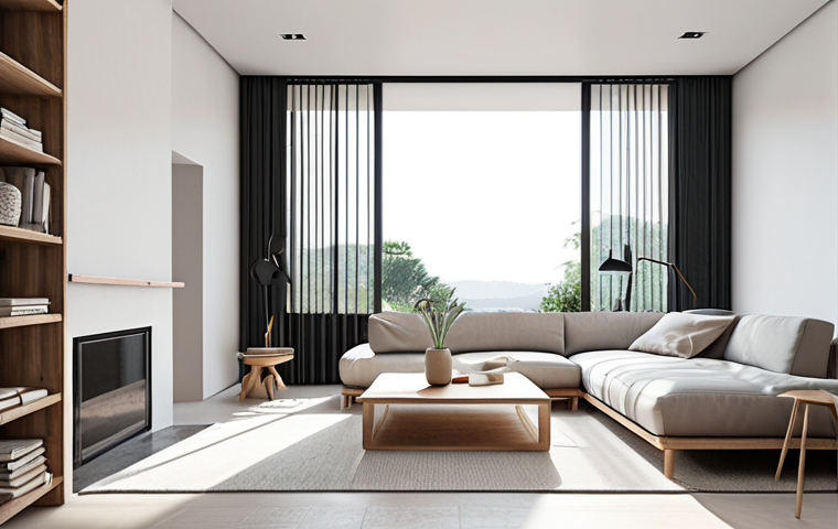 **Prompt:** Modern minimalist interior design, clean lines, neutral palette, ample natural light, focus on sustainable materials.