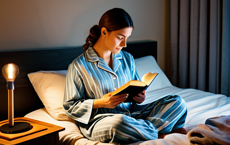 **

A serene woman in modest pajamas, sitting comfortably in bed with a book, warm lighting, aromatherapy diffuser on nightstand, safe for work, fully clothed, appropriate content, perfect anatomy, natural proportions, professional photography, high quality, family-friendly.

**