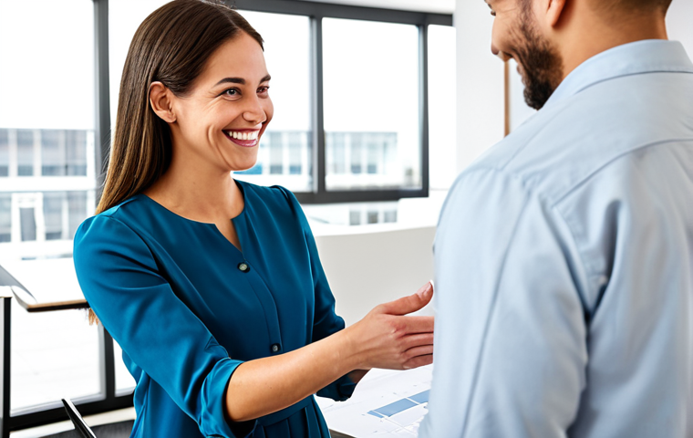 실내건축 이론과 실무의 차이 - **

"A professional female interior designer in a modest dress, smiling warmly while presenting blue...