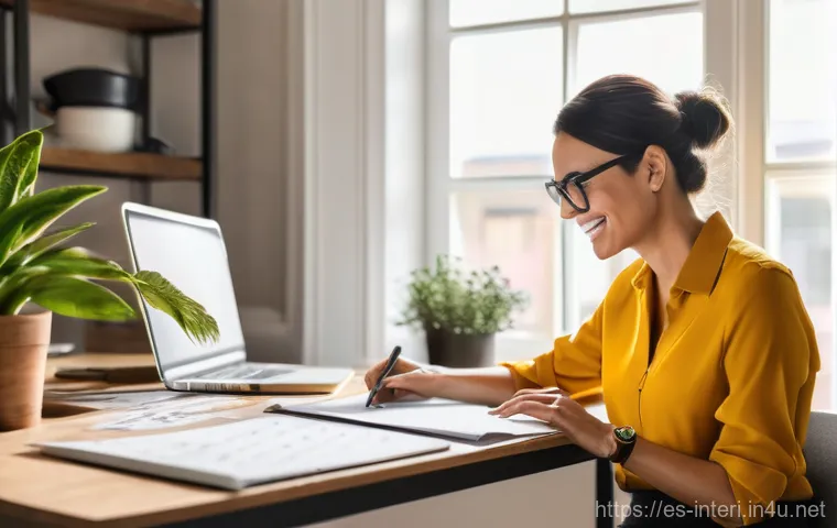 실내건축 분야에서 네트워킹 하는 방법 - **Prompt:** A stylish, professional interior designer, mid-30s, with a warm smile, sitting comfortab...