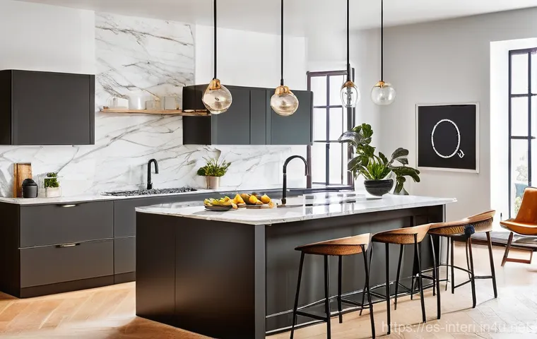 실내건축 기술의 최신 트렌드 - Here are three detailed image prompts in English, incorporating the future interior design trends an...