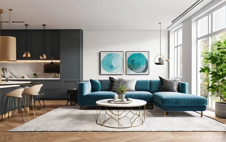 실내건축 기술의 최신 트렌드 - Here are three detailed image prompts in English, incorporating the future interior design trends an...