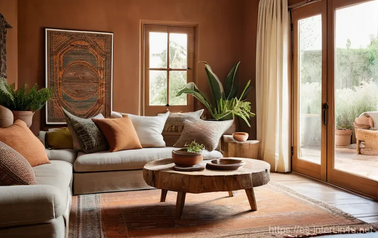 실내건축 실습에서 배우는 디테일 - **Prompt:** A cozy, sustainable living room bathed in soft, warm natural light. The room features a ...