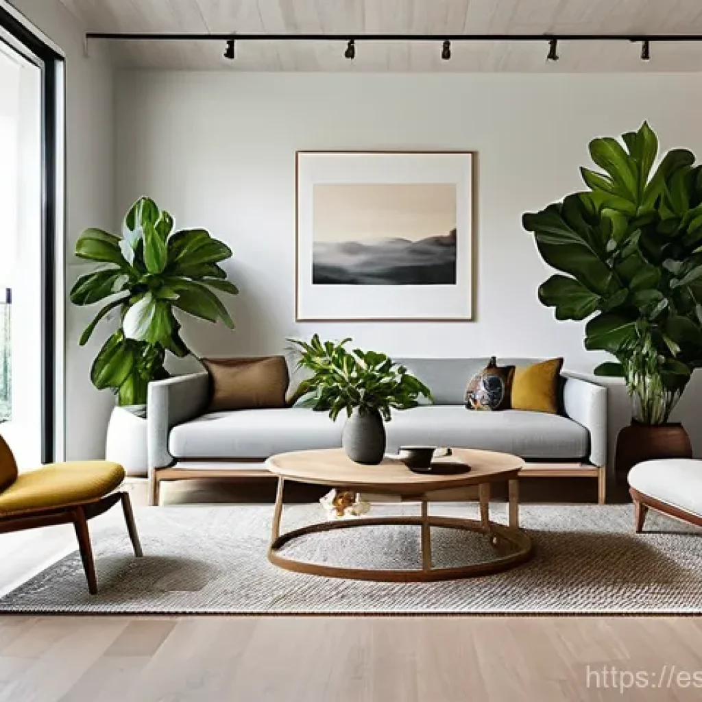 실내건축기사 자격증의 수요와 전망 - **Prompt:** A serene and inviting modern living room bathed in soft, natural light, embodying sustai...