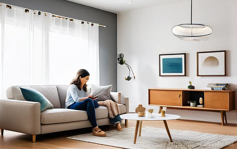 실내건축 실무에서의 안전 관리 - Image Prompt 1: Smart & Safe Living Room**