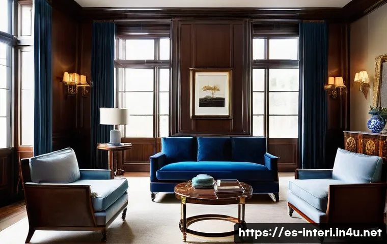 실내건축 디자인의 주요 원칙 - **Prompt 1: "A sophisticated and harmonious living room designed with perfect symmetry. The scene fe...