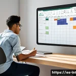 실내건축 시험을 위한 자기주도 학습법 - A bright, modern study room designed for an interior design student, featuring a large wooden desk w...