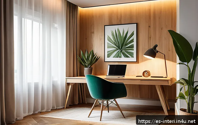 실내건축 실습에서 강조해야 하는 중요한 점들 - A cozy modern home office designed for a Spanish-speaking professional working from home, featuring ...