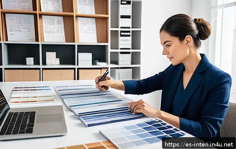 실내건축 프로젝트 견적 작성법 - A professional interior designer’s workspace showing a detailed cost analysis for a residential proj...