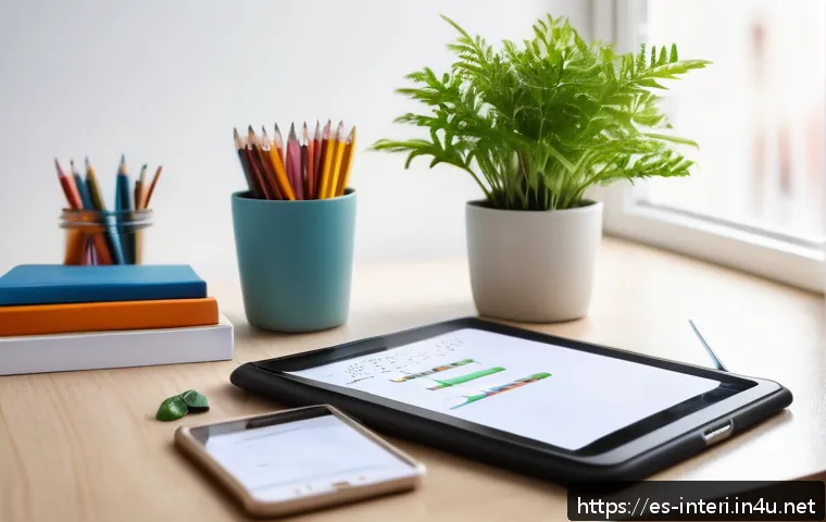실내건축 실기 시험 전날 준비 사항 - A well-organized study desk in a bright, tidy room designed for exam preparation, featuring neatly a...
