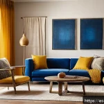 실내건축 실습에서 배울 수 있는 기술들 - A modern Spanish living room bathed in warm natural sunlight streaming through large translucent cur...