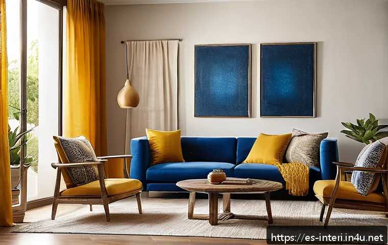 실내건축 실습에서 배울 수 있는 기술들 - A modern Spanish living room bathed in warm natural sunlight streaming through large translucent cur...
