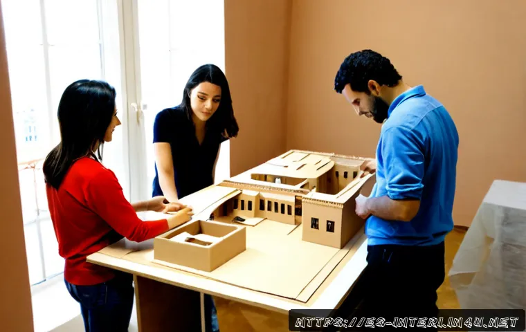 Home 17 실내건축 실습에서 배운 협업 스킬 - Photorealistic interior architecture workshop in a Spanish design school, four diverse adult student...